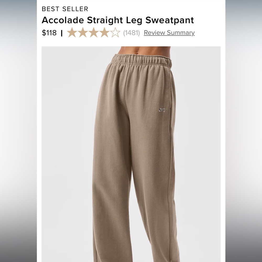 New with Tags Alo Yoga Accolade Straight Leg Sweatpant in color Gravel